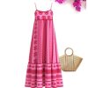 Women's Summer Boho Printed Maxi Dress Spaghetti Strap Ruffle Hem Flowy Long Cami Dresses Sundress