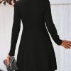 Women's Mini Dresses Round Neck Long Sleeve Textured Button Knit A Line Short Casual Fall Dresses