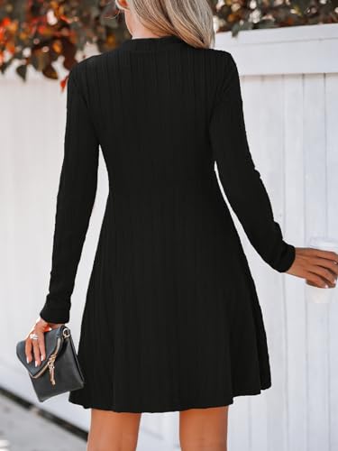 Women's Mini Dresses Round Neck Long Sleeve Textured Button Knit A Line Short Casual Fall Dresses