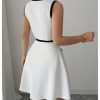Women's Summer Sleeveless Knitted Mini Dress Button Color Block Party Short Dresses