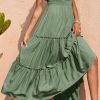 Women's Cross Neck Summer Sleeveless Tiered Maxi Dress Beach Tie Strap Smocked Long Dresses Pleated Sundress