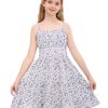 Girl's Spaghetti Strap Ruched Cami Dress Floral Print Ruffle Flared Mini Dresses
