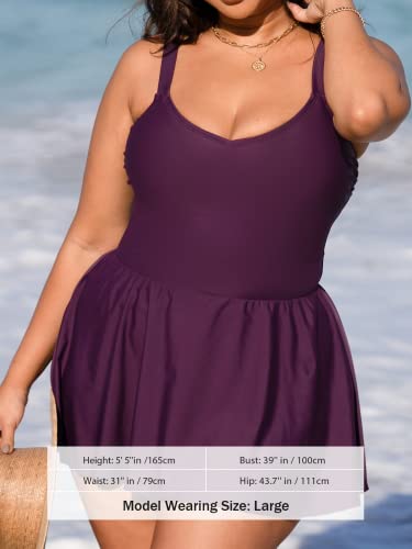 Plus Size Swimsuit for Women One Piece Bathing Suit Scoop Neck Ruffled Swim Dress Adjustable Straps