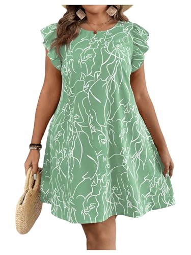 Women's Plus Size Summer Dress Graphic Print Ruffle Cap Sleeve Loose Short Dresses