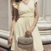 Women's Dress V Neck Flutter Sleeve Smocked Short A Line Casual Summer Knee Length Dress