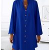 Women's V Neck Pullover Shirt Dress A Line Long Lantern Sleeve Flared Loose Mini Dresses