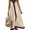 Women's Spaghetti Strap V Neck Color Block A Line Vacation Maxi Dress