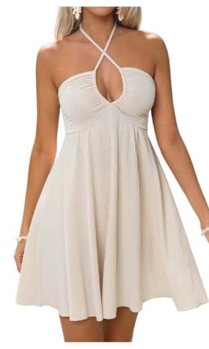 Women's Summer Halter Dress Cut Out Tie Backless Criss Cross Flowy Short Dresses Sundress