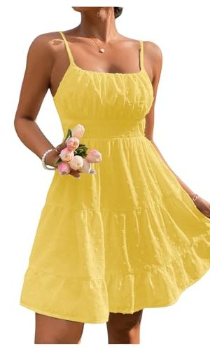 Women's Swiss Dots Sleeveless Ruched Bust Ruffle Hem Cami Short Dress