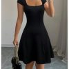 Women's Summer Dress Square Neck Cap Sleeve A Line Flared Short Dresses