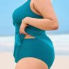 Women Tankini Sets Plus Size Two Piece Swimsuit High Waisted V Neck Mesh Ruched Self Tie Swim Dress
