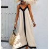 Women's Spaghetti Strap V Neck Color Block A Line Vacation Maxi Dress