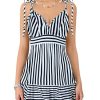 Women's Striped Sleeveless Spaghetti Strap Mini Dress V Neck A Line Short Sundress