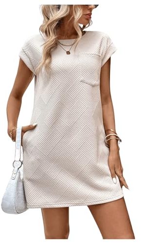 Women's Summer Dresses Round Neck Cap Sleeve T Shirt Mini Dress with Pockets