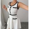 Women's Summer Sleeveless Knitted Mini Dress Button Color Block Party Short Dresses