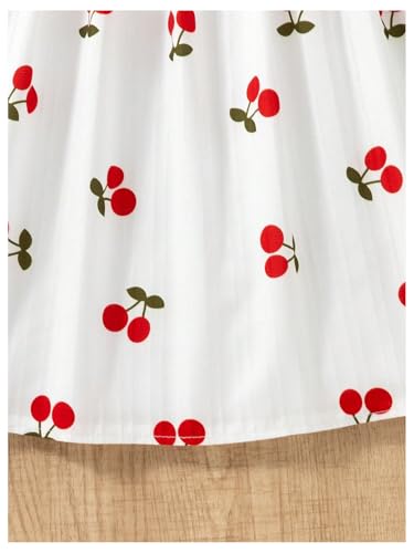 Girl's Cherry Print Short A Line Dress Short Sleeve Belted Flared Dress