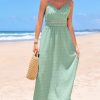 Women Backless Maxi Beach Summer Dress V Neck Lace Cutout Back Tie Spaghetti Strap Casual Wedding Guest Dresses