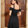 Women's Cold Shoulder A line Dresses V Neck Ruffle Short Sleeve Cut Out Short Dress