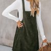 Women Corduroy Fall Dresses Front Bib Pocket Square Neck Wide Strap Casual Overall Mini Dress
