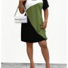 Women's Plus Size Dress Cold Shoulder Color Block Short Sleeve T Shirt Dress Casual Summer Dresses