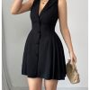 Women's Summer Mini Dress Button Down Sleeveless Collared V Neck Business Casual A Line Dresses