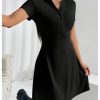 Women's V Neck Short Dresses Short Sleeve Collar Button A Line Dress Work Outfits