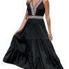 Summer Dress for Women 2024 Smocked Sleeveless Self Tied Spaghetti Straps Long Beach Casual Dress