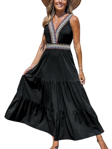 Summer Dress for Women 2024 Smocked Sleeveless Self Tied Spaghetti Straps Long Beach Casual Dress