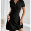 Women's V Neck Short Dresses Short Sleeve Collar Button A Line Dress Work Outfits