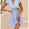 Women's Summer Party Striped Dress Ruffle V Neck A Line Flowy Beach Mini Dresses