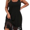 Women's Plus Size Boho Summer Fringe Trim Sleeveless Tank Dress Beach Vacation Midi Dresses