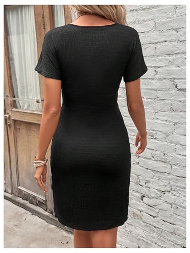 Women's Summer Ruched Wrap Mini Dresses V Neck Short Sleeve Wrap Bodycon Dress