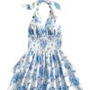 Women's Sundresses Boho Halter V Neck Backless Ruffle Flowy Summer Beach Mini Dress