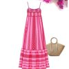 Women's Summer Boho Printed Maxi Dress Spaghetti Strap Ruffle Hem Flowy Long Cami Dresses Sundress