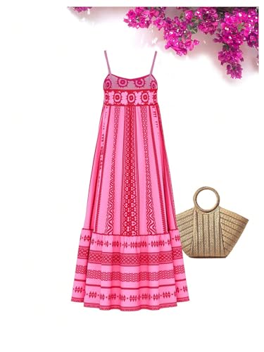 Women's Summer Boho Printed Maxi Dress Spaghetti Strap Ruffle Hem Flowy Long Cami Dresses Sundress