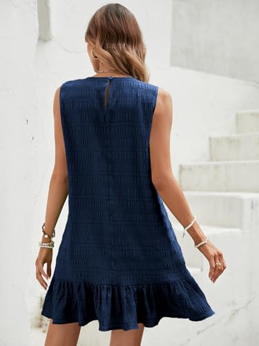 Women's Ruffle Hem Sleeveless Tank Dress Round Neck Casual Smock Summer Mini Dresses