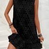 Women's Ruffle Hem Sleeveless Tank Dress Round Neck Casual Jacquard Hem Smock Summer Mini Dresses
