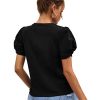Women's Summer Short Puff Sleeve Tee Top Round Neck T-Shirt