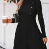 Women's Mini Dresses Round Neck Long Sleeve Textured Button Knit A Line Short Casual Fall Dresses