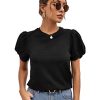 Women's Summer Short Puff Sleeve Tee Top Round Neck T-Shirt