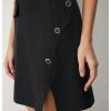 Women's Crew Neck Sleeveless Mini Dresses Split Button Elegant Formal Dresses