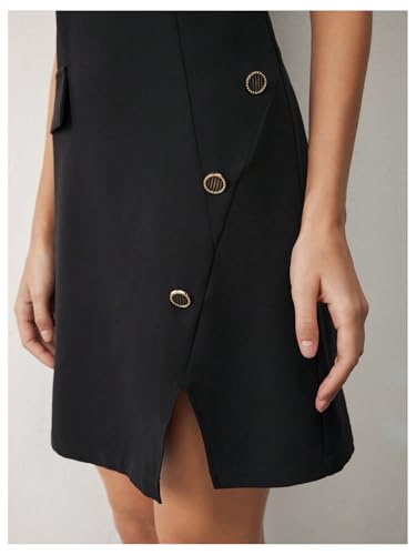 Women's Crew Neck Sleeveless Mini Dresses Split Button Elegant Formal Dresses