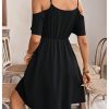 Women's Ruffle Cold Shoulder Dress Cut Out Short Sleeve A Line Summer Dresses