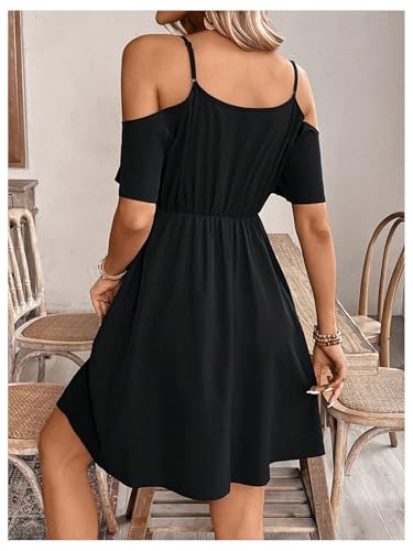 Women's Ruffle Cold Shoulder Dress Cut Out Short Sleeve A Line Summer Dresses