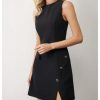 Women's Crew Neck Sleeveless Mini Dresses Split Button Elegant Formal Dresses