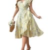 Women's Plus Size Floral Print A Line Midi Dress Cap Sleeve Wrap Ruffle Boho Summer Dresses
