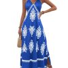 Women's Summer Printed Maxi Dress V Neck Spaghetti Strap Split Flowy Cami Dresses Sundress
