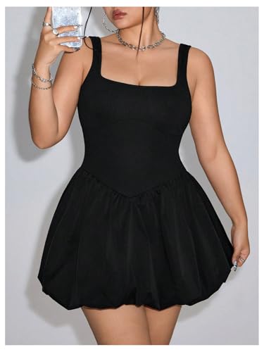 Women's Plus Size Square Neck Sleeveless A Line Bubble Dress Y2k Mini Dresses
