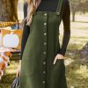 Casual Dresses for Women Square Neck Button Front Sleeveless Pockets A Line Mini Overall Dress