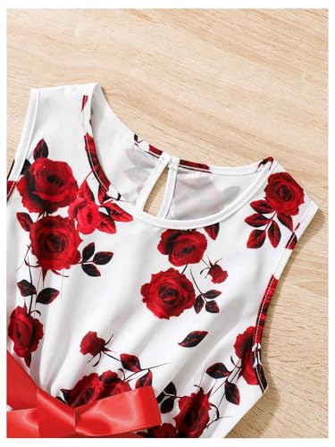 Girl's Floral Midi Dress Crew Neck Sleeveless Bow Knot A Line Summer Boho Tank Dresses